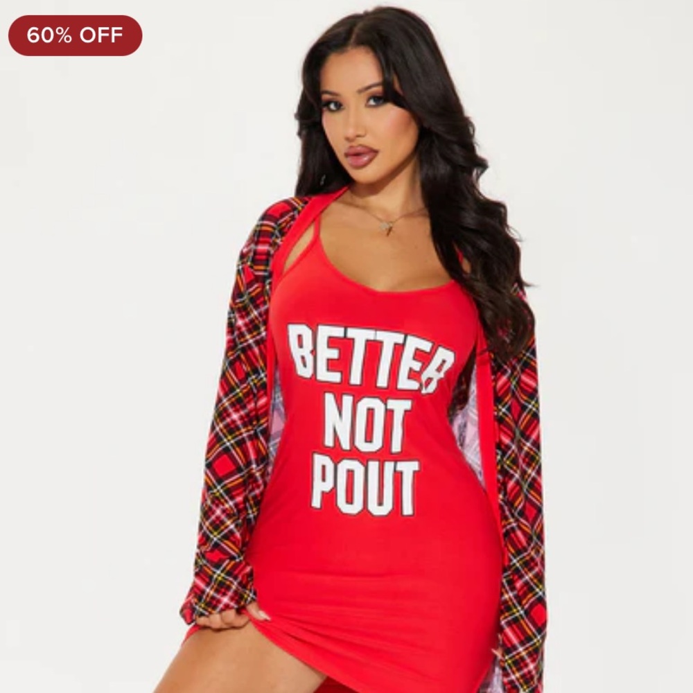 ~Red Plaid Sleepwear Ensemble:Red Better Not Pout Cami w/ Cozy Plaid Robe:NWOT~